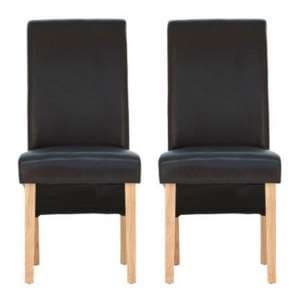 Hentro Dark Brown Leather Dining Chair With Oak Leg In Pair