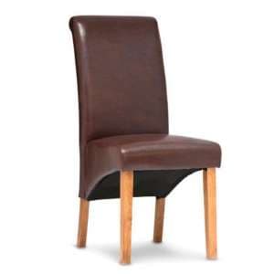 Hentro Leather Dining Chair In Antique Brown With Oak Leg