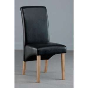 Hentro Leather Dining Chair In Black With Oak Leg