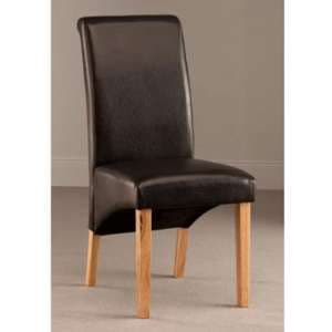 Hentro Leather Dining Chair In Dark Brown With Oak Leg
