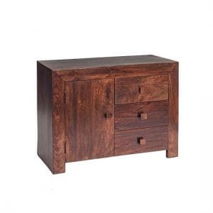 Henzler Wooden Compact Sideboard In Dark With 3 Drawers
