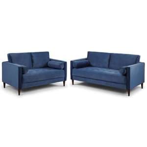 Herbart Plush Velvet 3+2 Seater Sofa Set In Blue - UK