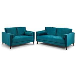 Herbart Plush Velvet 3+2 Seater Sofa Set In Teal - UK