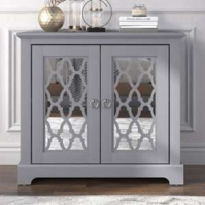 Herceg Wooden Sideboard With 2 Mirrored Doors In Cool Grey - UK