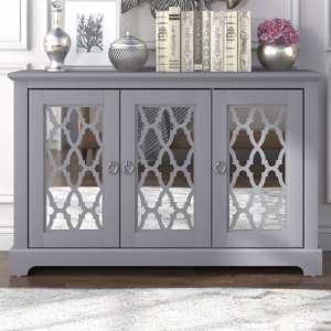 Herceg Wooden Sideboard With 3 Mirrored Doors In Cool Grey - UK