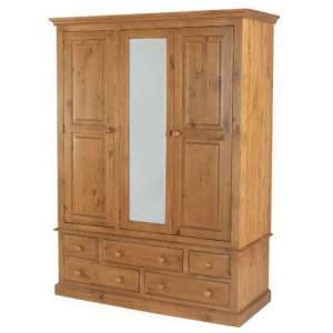 Herndon Wooden Triple Door Wardrobe In Lacquered With Mirror - UK
