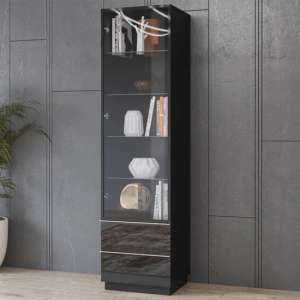 Herrin Display Cabinet Tall 1 Door In Black Glass Front And LED - UK