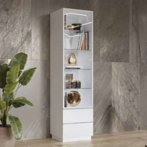 Herrin Display Cabinet Tall 1 Door In White Glass Front And LED - UK