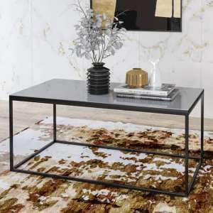 Herrin Glass Top Coffee Table In Grey With Black Metal Frame