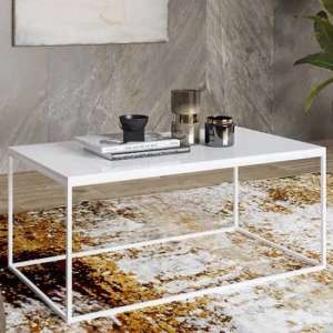Herrin Glass Top Coffee Table In White With White Metal Frame