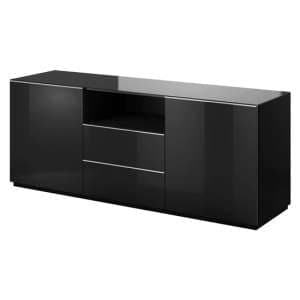 Herrin Sideboard 2 Doors 2 Drawers In Black Glass Front And LED - UK
