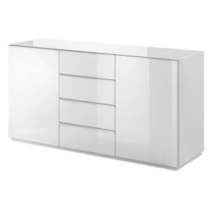 Herrin Sideboard 2 Doors 4 Drawers In White Glass Fronts - UK