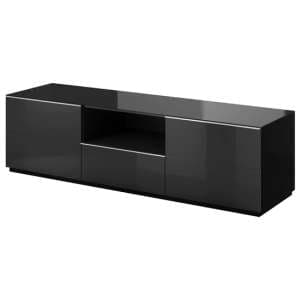 Herrin TV Stand 2 Flap Doors In Black Glass Fronts And LED - UK