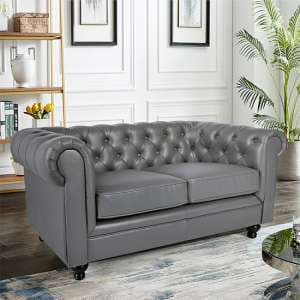 Hertford Chesterfield Faux Leather 2 Seater Sofa In Dark Grey