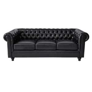 Hertford Chesterfield Faux Leather 3 Seater Sofa In Black