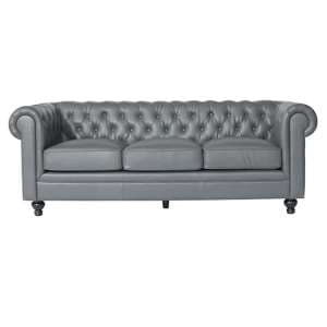 Hertford Chesterfield Faux Leather 3 Seater Sofa In Dark Grey
