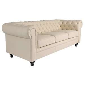 Hertford Chesterfield Faux Leather 3 Seater Sofa In Ivory
