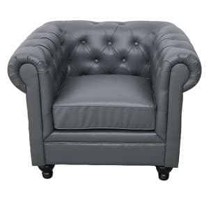 Hertford Chesterfield Faux Leather 1 Seater Sofa In Dark Grey