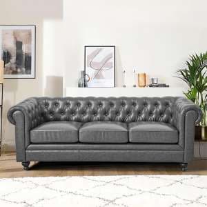Hertford Chesterfield Faux Leather 3 Seater Sofa In Vintage Grey