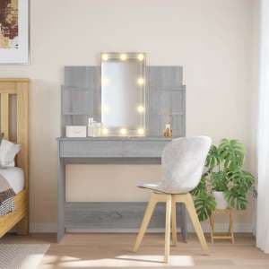 Hervey Wooden Dressing Table In Grey Sonoma Oak With LED - UK