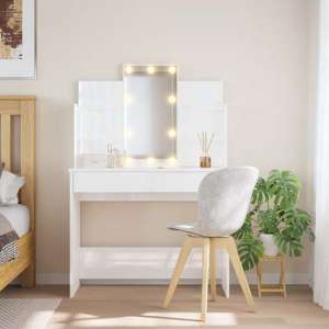 Hervey High Gloss Dressing Table In White With LED - UK