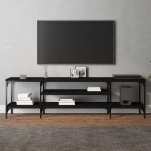 Hetty Wooden TV Stand Large With 2 Shelves In Black - UK