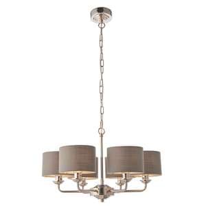 Highclere 6 Lights Charcoal Shade Pendant Light In Bright Nickel - UK