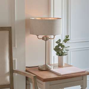 Highclere Natural Linen Shade Table Lamp In Brushed Chrome - UK