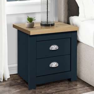 Highgate Wooden Bedside Cabinet With 2 Drawers In Blue And Oak