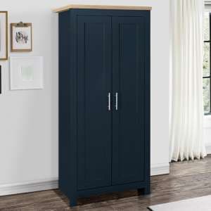 Highgate Wooden Wardrobe With 2 Doors In Navy Blue And Oak