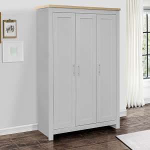 Highgate Wooden Wardrobe With 3 Doors In Grey And Oak