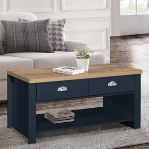 Highland Wooden Coffee Table With 2 Drawers In Blue And Oak - UK
