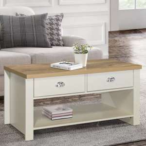 Highland Wooden Coffee Table With 2 Drawers In Cream And Oak - UK