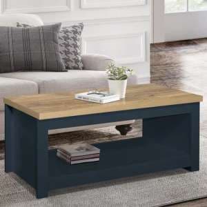 Highland Wooden Coffee Table With Lower Shelf In Blue And Oak - UK
