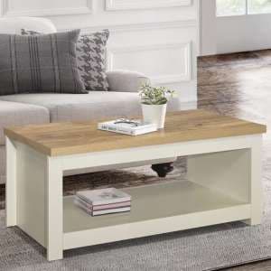 Highland Wooden Coffee Table With Lower Shelf In Cream And Oak - UK
