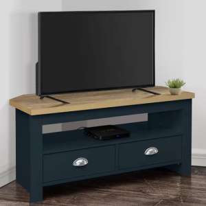 Highland Wooden Corner TV Stand In Navy Blue And Oak - UK