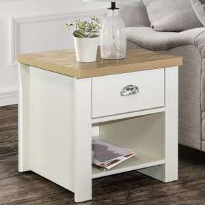 Highland Wooden Lamp Table With 1 Drawer In Cream And Oak - UK