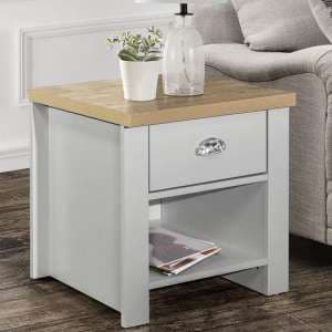 Highland Wooden Lamp Table With 1 Drawer In Grey And Oak - UK