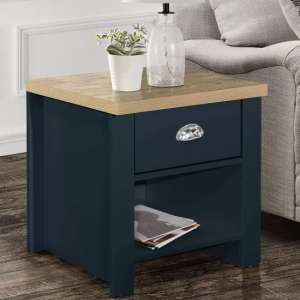 Highland Wooden Lamp Table With 1 Drawer In Navy Blue And Oak - UK