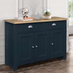 Highland Wooden Sideboard With 3 Door 2 Drawer In Blue And Oak - UK