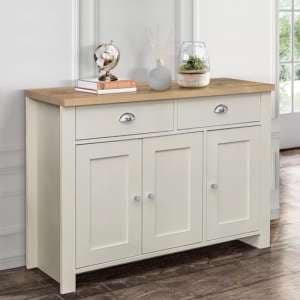 Highland Wooden Sideboard With 3 Door 2 Drawer In Cream And Oak - UK