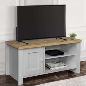 Highland Wooden TV Stand With 1 Door In Grey And Oak - UK