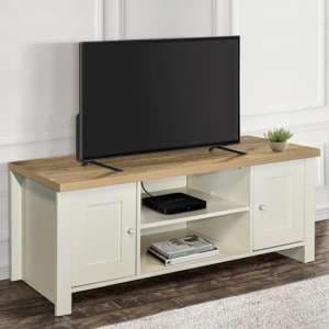 Highland Wooden TV Stand With 2 Doors In Cream And Oak - UK