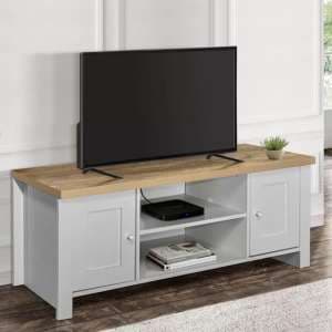 Highland Wooden TV Stand With 2 Doors In Grey And Oak - UK