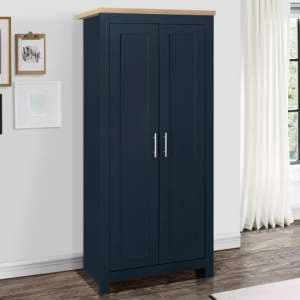 Highland Wooden Wardrobe With 2 Doors In Navy Blue And Oak - UK