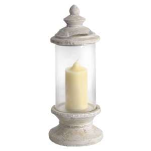 Hilari Glass Lantern In Clear With Cream Stone Top And Base