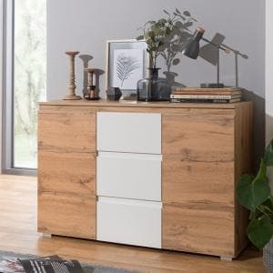 Hilary Contemporary Wooden Sideboard In Oak And White