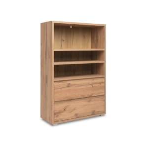 Hilary Wooden Bookcase Wide In Oak With 2 Drawers