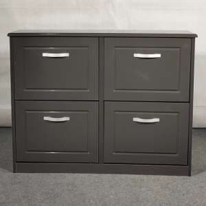 Hinton High Gloss Shoe Storage Cabinet With 4 Flip Doors In Grey - UK