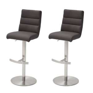 Hiulia Anthracite Leather Bar Stool With Steel Base In Pair